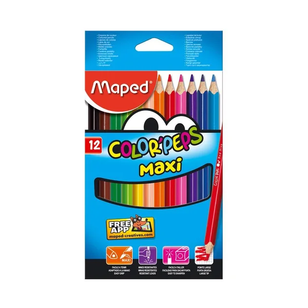 12 CRAYONS DE COULEUR MAXI COLOR PEPS EN POCHETTE CARTON