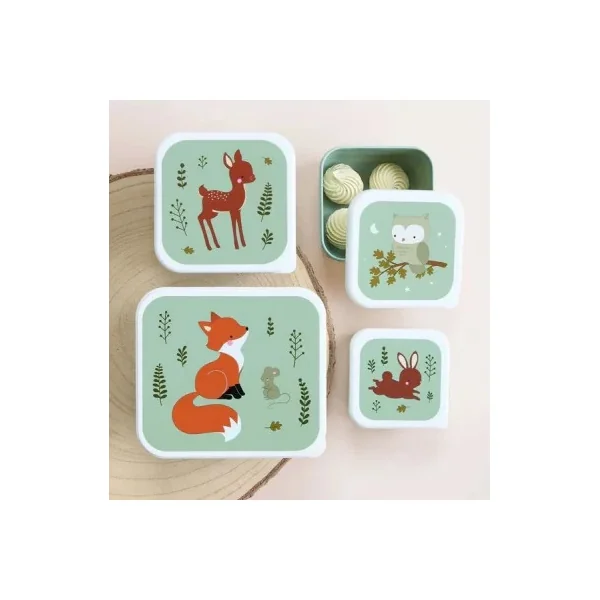 4 boites à goûter amis de la forêt sauge - A Little Lovely Company