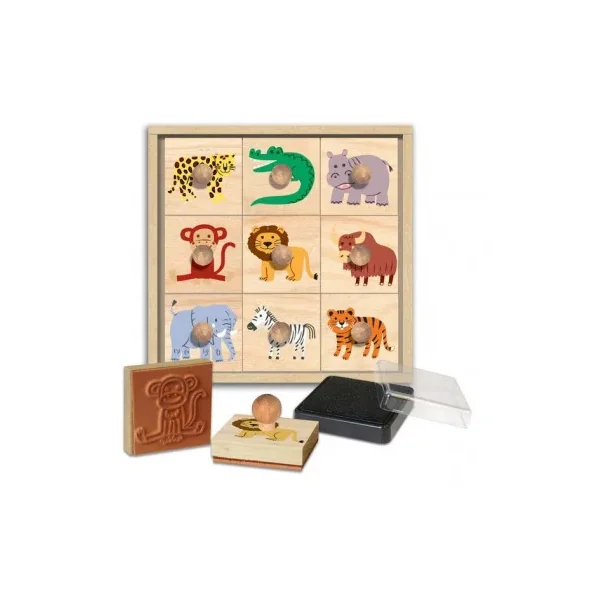 9 Tampons en Bois Animaux de la Savane Créalign' | Dès 3 ans