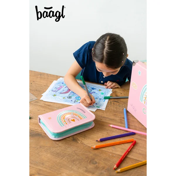 BAAGL Trousse scolaire à un étage Arc-en-ciel rose