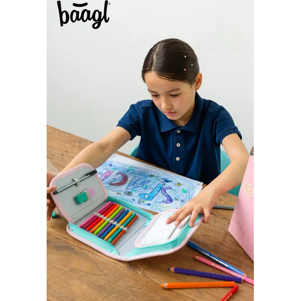 BAAGL Trousse scolaire à un étage Arc-en-ciel rose