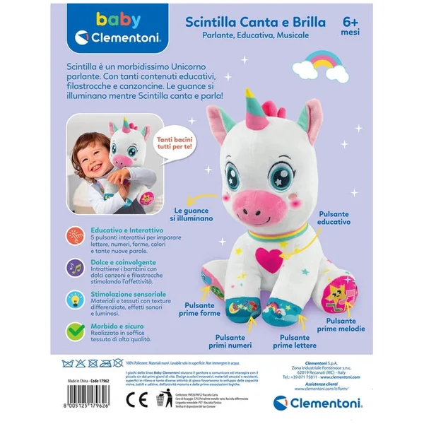 Baby Clementoni - Scintilla Unicorno Canta E Brilla Baby Activity Toys - Italian Edition