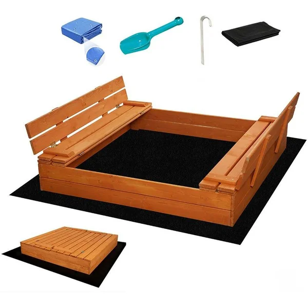 Bac à sable en bois pour enfants avec bancs et toit Baby Mix 120x120 cm