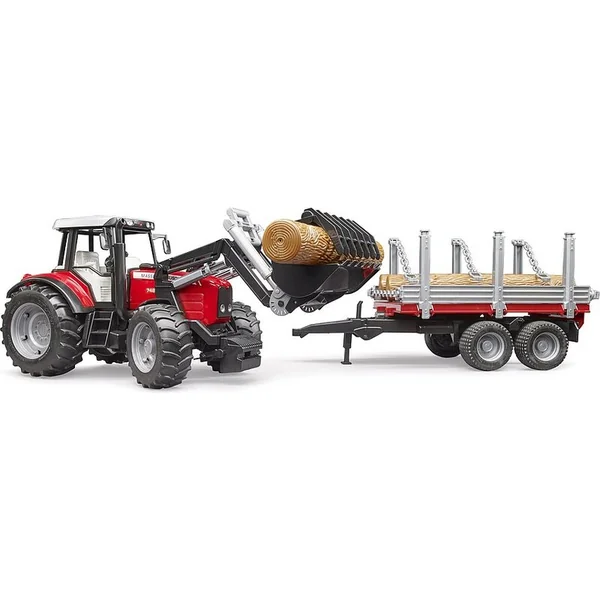 Bruder 02046 Massey Ferguson 7480 avec chargeur frontal et transporteur de bois