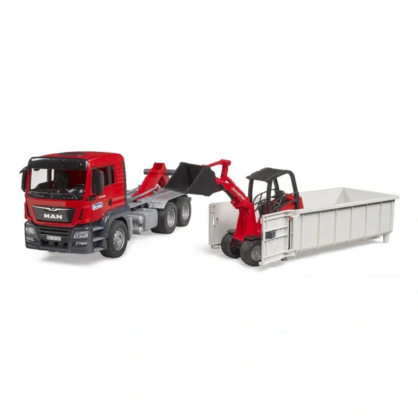 Bruder - Man Tgs Truck With Roll Off Container And Schäffer Yard Loader - Play Vehicle