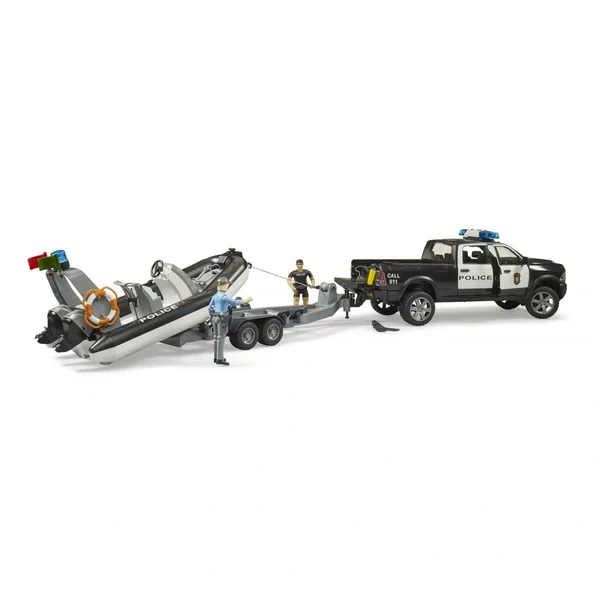 Bruder - Ram 2500 Police Pickup With L And S Module Trailer And Boat - Play Vehicle