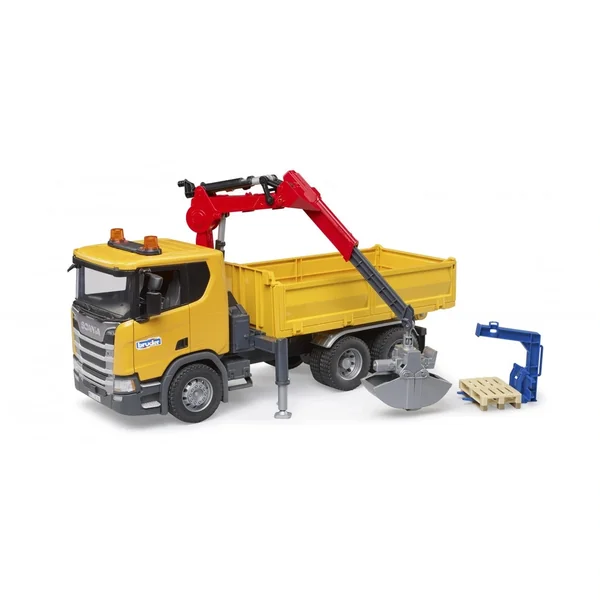 Bruder - Scania Super 560R Construction Site Truck With Crane And Two Pallets - Play Vehicle