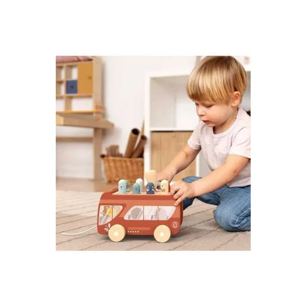 Bus à Tirer et Tap Tap en Bois Speedy Monkey | Jouet d'Éveil 2 ans