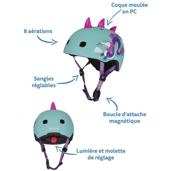 CASQUE DRAGON 3D - BOUCLE MAGNETIQUE - LUMIERE LED INTEGREE - TAILLE M
