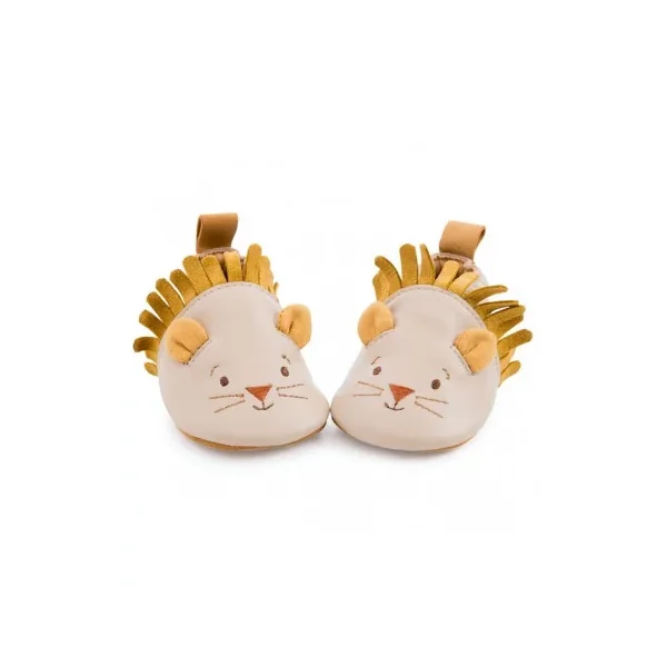 Chaussons cuir lion beige Sous mon baobab 0/6 m - Moulin Roty