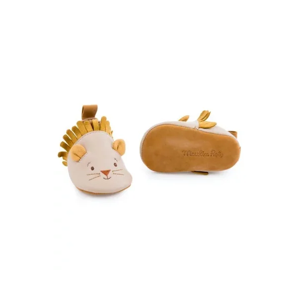 Chaussons cuir lion beige Sous mon baobab 0/6 m - Moulin Roty