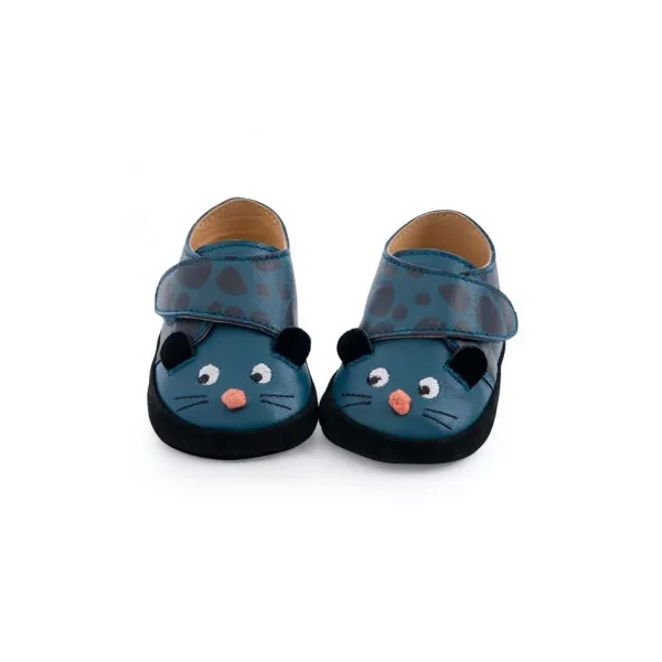 Chaussons cuir panthère bleu Dans la jungle 0/6 m - Moulin Roty