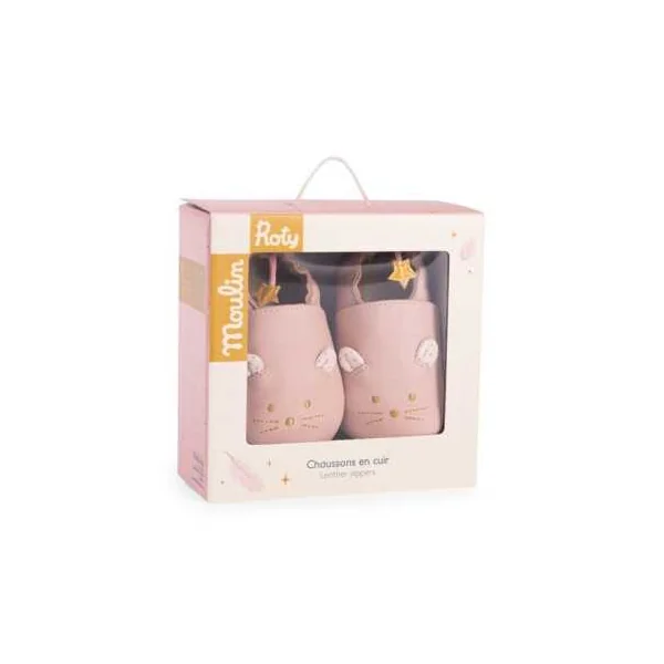 Chaussons cuir souris rose La petite école de danse 6/12 m - Moulin Roty