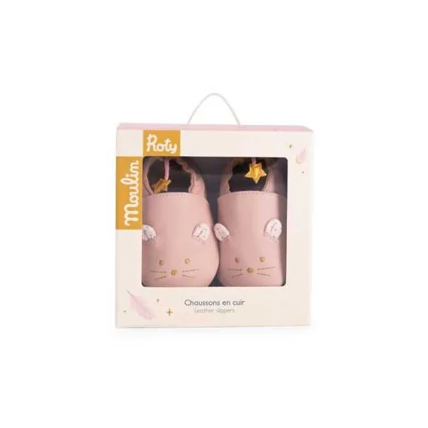 Chaussons cuir souris rose La petite école de danse 6/12 m - Moulin Roty