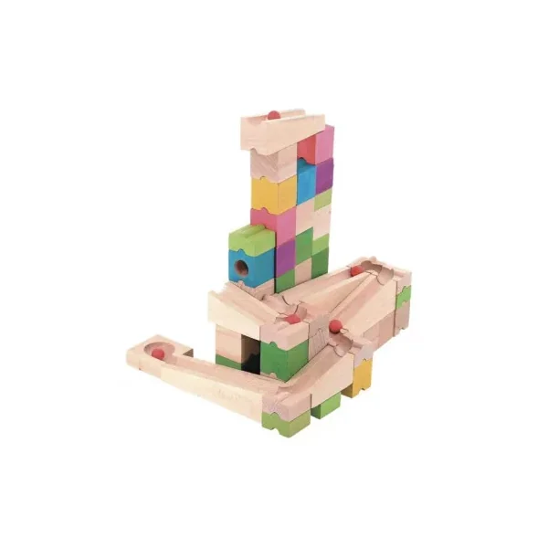 Circuit de Billes en Bois Jeujura 68 pièces - Jeu de Construction 4+