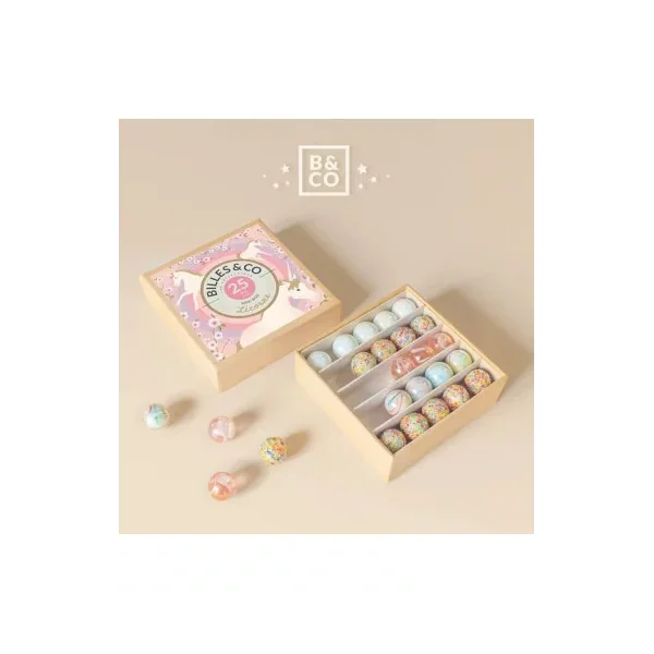 Coffret 25 Billes Licorne Billes & Co | Jeu de Billes Féerique
