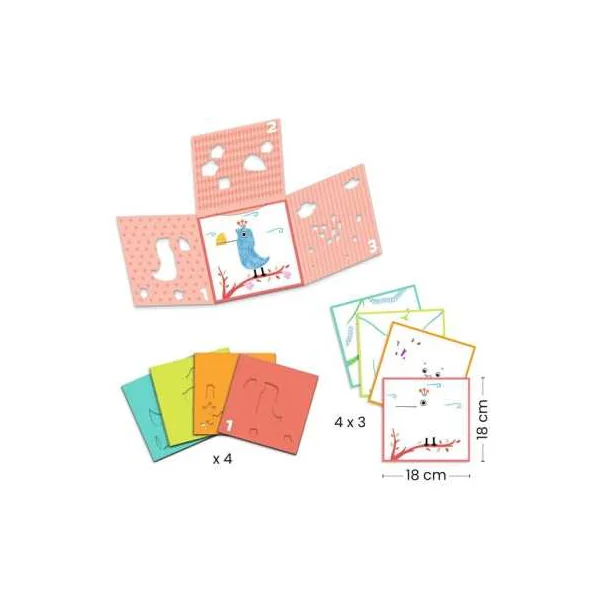 Coloriage 3 pochoirs pour une image - Djeco - Loisir créatif enfant