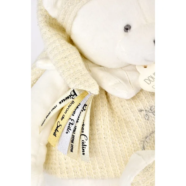 Doudou Coffret Cadeau Ours Polaire en Peluche avec Anneau 30 cm beige