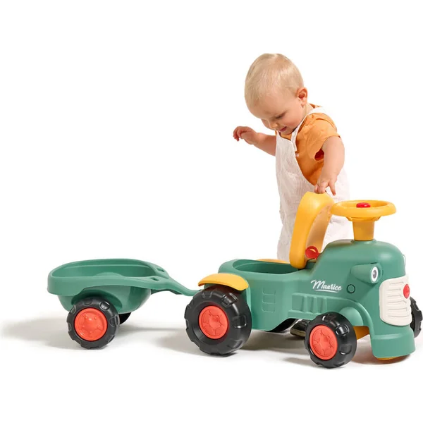 Falk tracteur bébé Maurice vert vintage avec remorque