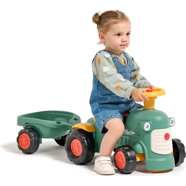 Falk tracteur bébé Maurice vert vintage avec remorque
