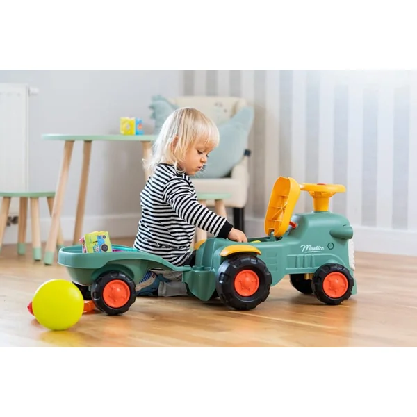 Falk tracteur bébé Maurice vert vintage avec remorque
