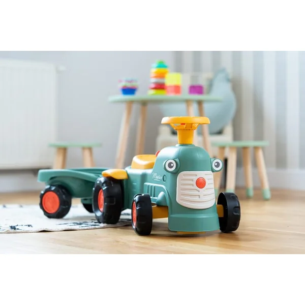 Falk tracteur bébé Maurice vert vintage avec remorque