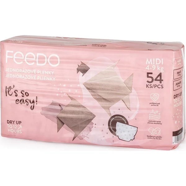FEEDO Couches jetables Midi (de 4 à 9 kg), 54 pcs