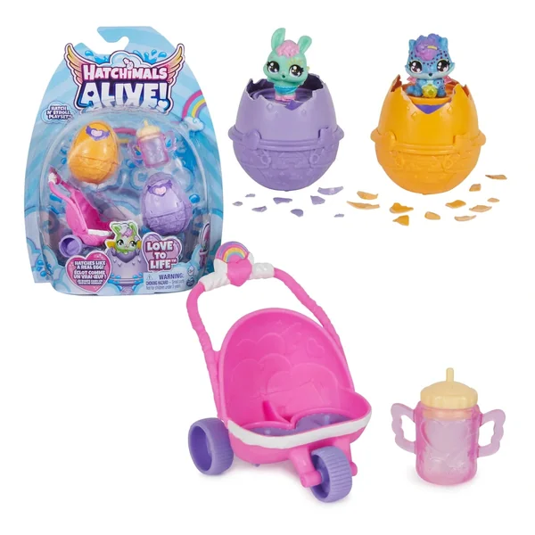 Hatchimals Alive Hatch N’ Stroll Playset with Stroller Toy and 2 Mini Figures