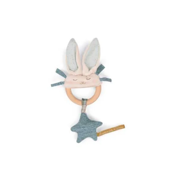 Hochet anneau bois lapin bleu La petite école de danse - Moulin Roty