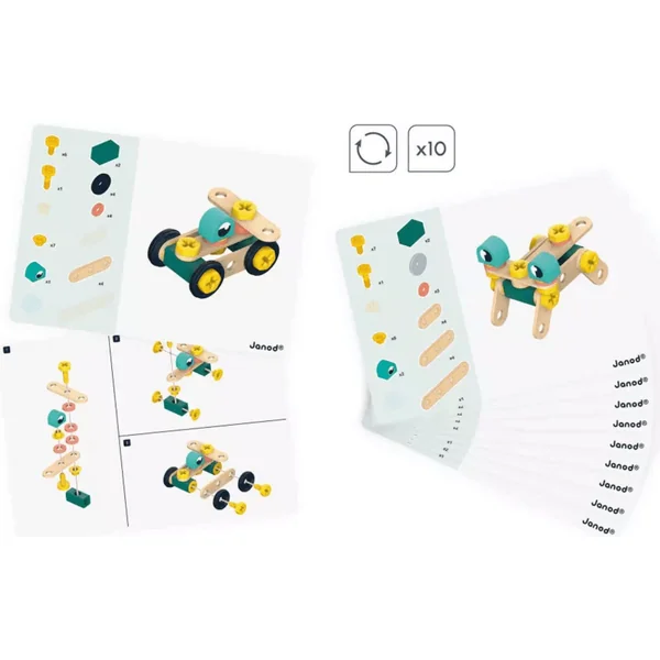 Janod BricoKids Ensemble de construction en bois avec modèles et outils 50 pcs