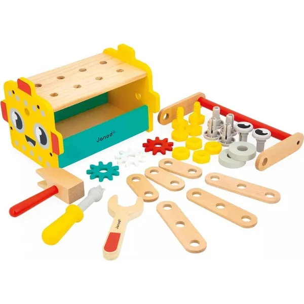 Janod BricoKids Outils en bois et kit de construction dans une boîte portable Robot 30 pcs