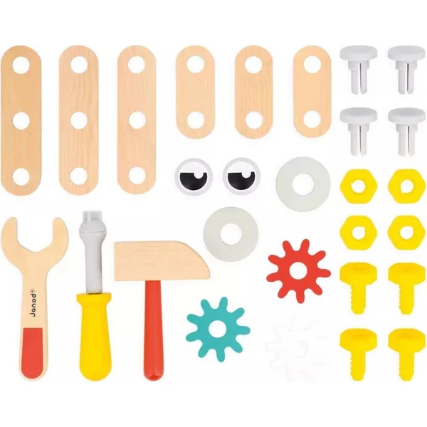 Janod BricoKids Outils en bois et kit de construction dans une boîte portable Robot 30 pcs