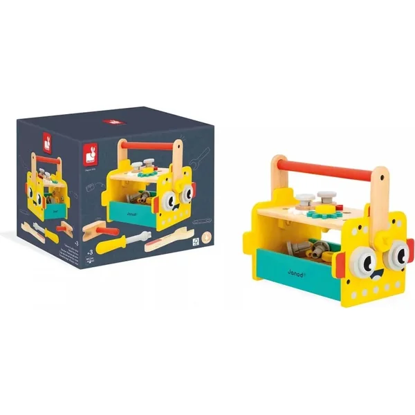 Janod BricoKids Outils en bois et kit de construction dans une boîte portable Robot 30 pcs
