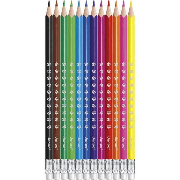 Janod Colorino Crayons pour enfants avec gomme 12 couleurs résistantes