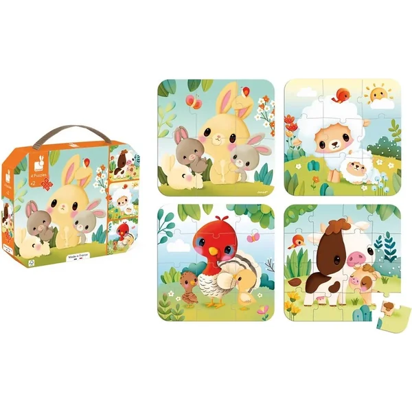 Janod Farm Puzzle dans une valise 4 en 1 Animaux de la ferme