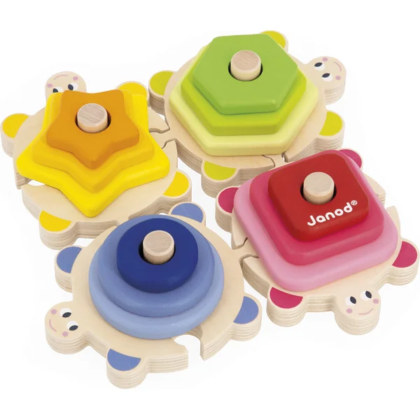 Janod Puzzle et Jeu d'Encastrement en Bois Tortues Apprenons les Formes et les Couleurs