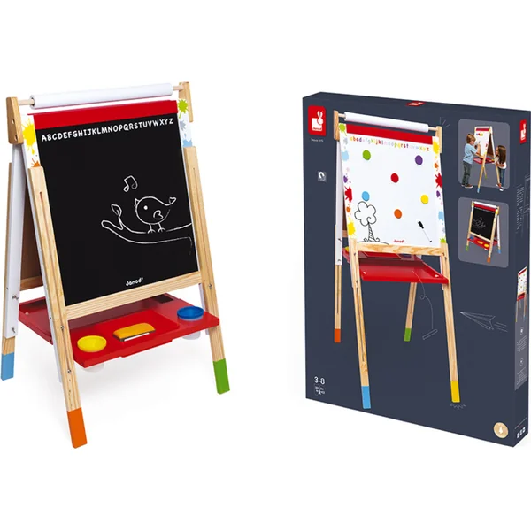 Janod Tableau magnétique en bois Splash double face et réglable avec 13 accessoires