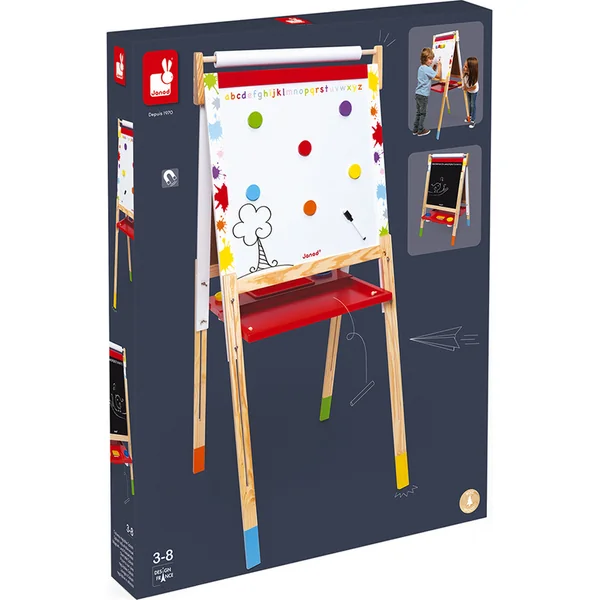 Janod Tableau magnétique en bois Splash double face et réglable avec 13 accessoires