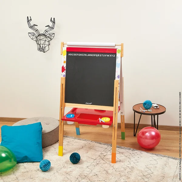 Janod Tableau magnétique en bois Splash double face et réglable avec 13 accessoires