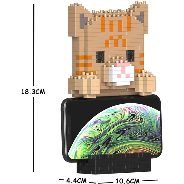 JEKCA BLOCS DE CONSTRUCTION -SUPPORT DE TELEPHONE CHAT TIGRE ROUX