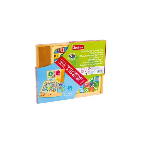 Jeu des Petits Chevaux et Jeu de l'Oie Jeujura - Coffret Bois