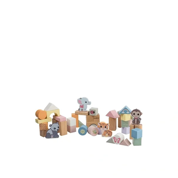 Johntoy - The Wildies Family Wooden Blocks In Barrel 50 Pcs - Sorting & Stacking Toys