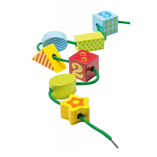 Johntoy - Wooden Blocks Lacing Set In Storage Box - Baby Activity Toys