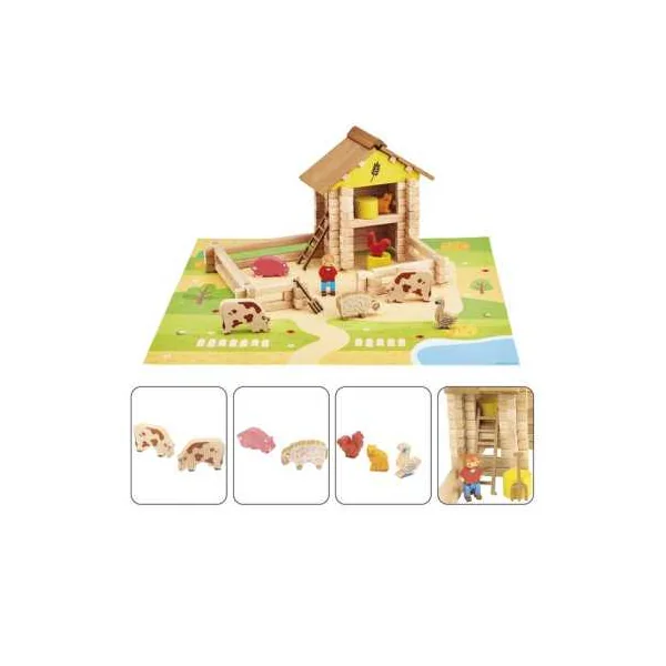 Ma Ferme en Bois Jeujura 95 pièces - Jeu de Construction Enfant