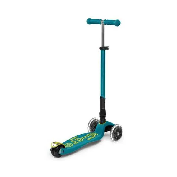 Maxi Micro Deluxe Pliable LED Verte | Trottinette 3 Roues 5-12 ans