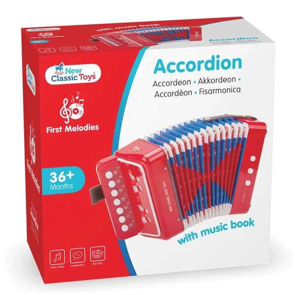 New Classic Toys - Accordion With Music Book - Red - Musical Instruments
