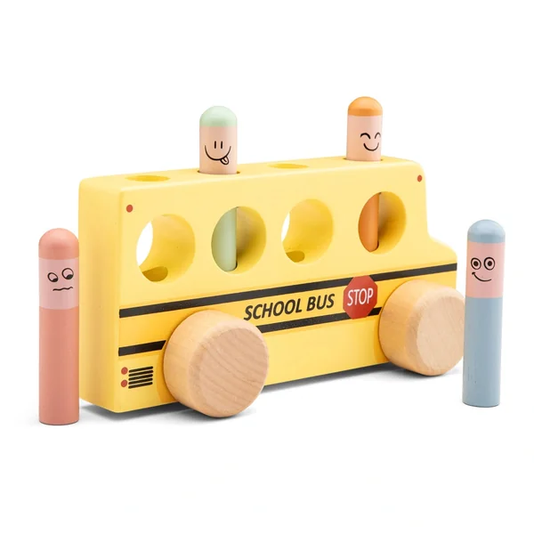 New Classic Toys - Baby Activity Toys - Wooden Pop-Up School Bus - 24M+ - STEM Learning