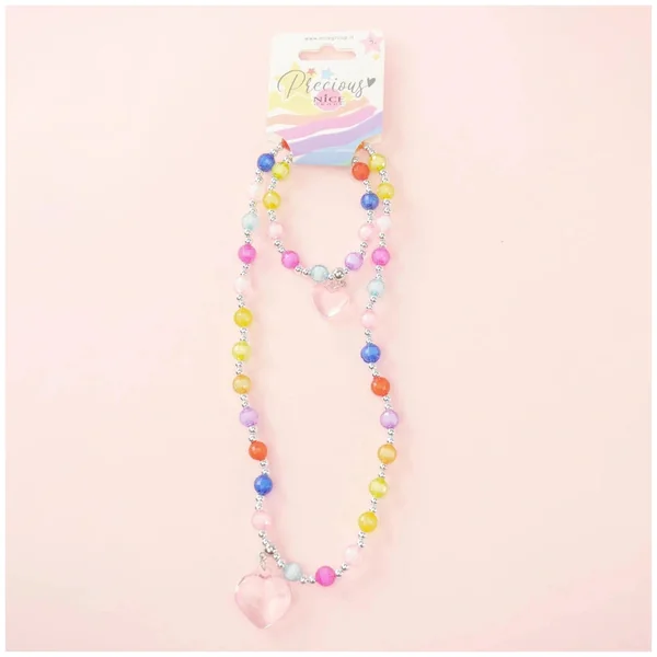 Nice - Colorful Hearts Necklace And Bracelet Set - Jewelry