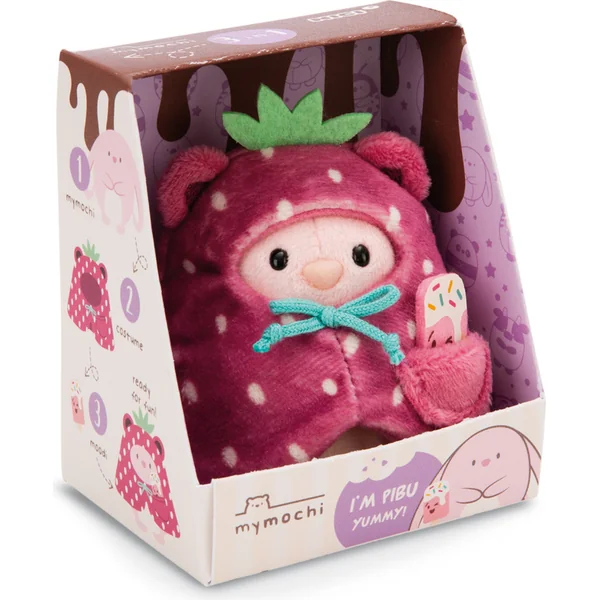 NICI peluche MyMochi Lapin Pibu 8 cm en costume de fraise avec glace, set cadeau emb.