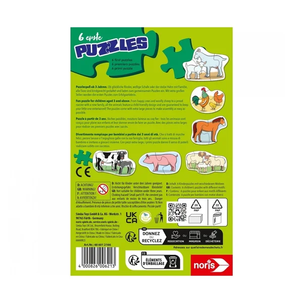 Noris - 6 first Puzzles – Farm Animals - Puzzles - International Edition - Puzzles